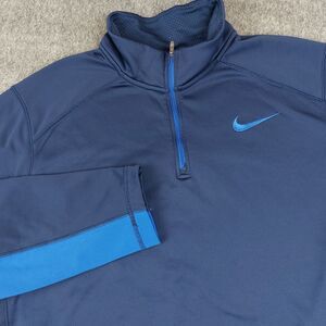NIKE Therma Fit Sweatshirt Mens XL Blue 1/4 Zip Pullover Mesh Lined Mock Collar